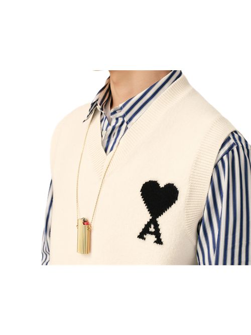 Maglia senza maniche Ami de Cœur in lana bianca Ami Paris | UKS902.018151 OFFWHITE/BLACK
